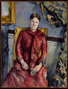 Madame Cézanne in a Red Dress by Paul Cézanne [Public domain], via Wikimedia Commons. Cézanne wanted to see and sense the objects he was painting, rather than just think about them.